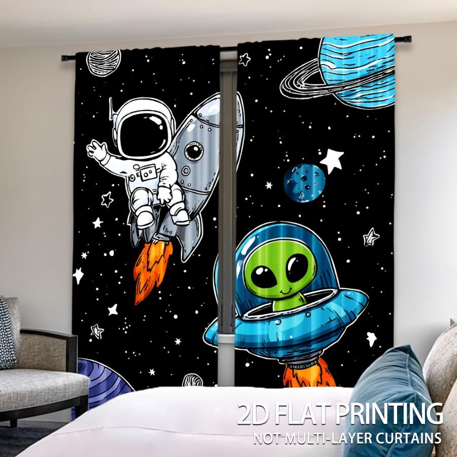 2PCS Digital Printed Curtains with Space Adventure Design, Stylish Window Drapes for Living Room Bedroom Home Decoration
