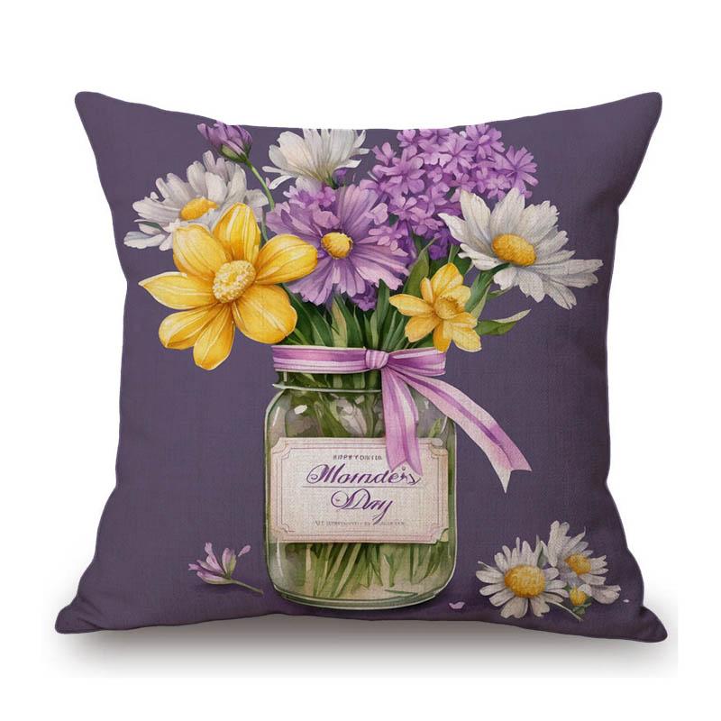 Flower Wreath Floral Letter Art Mother Day Gift For Mama Gratitution Decorative Sofa Throw Pillow Case Linen Cushion Cover