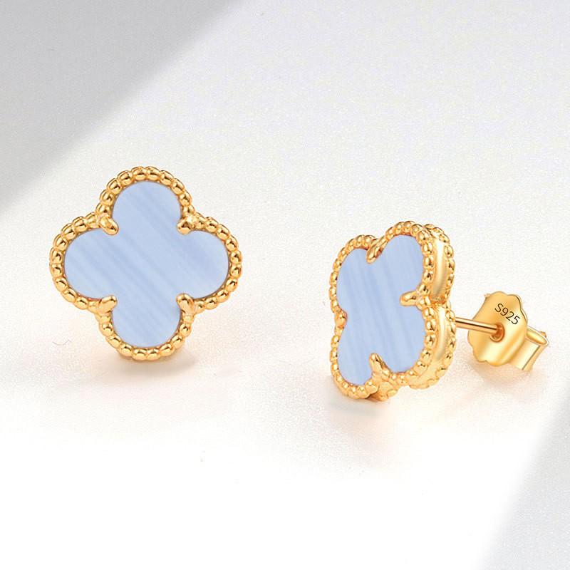Womens Four Leaf Clover Earrings 18K Gold Plated Red Agate Luxury Fashion Jewelry