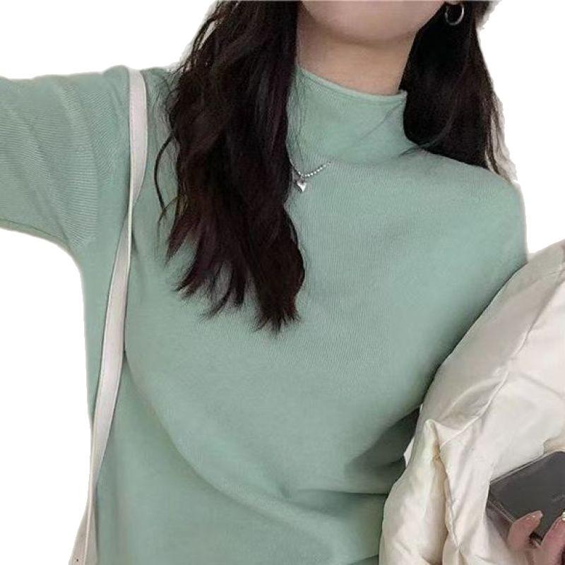 Simple Long-Sleeve Knit Sweater: Versatile Solid Color, Half-High Collar, Perfect for Autumn and Winter