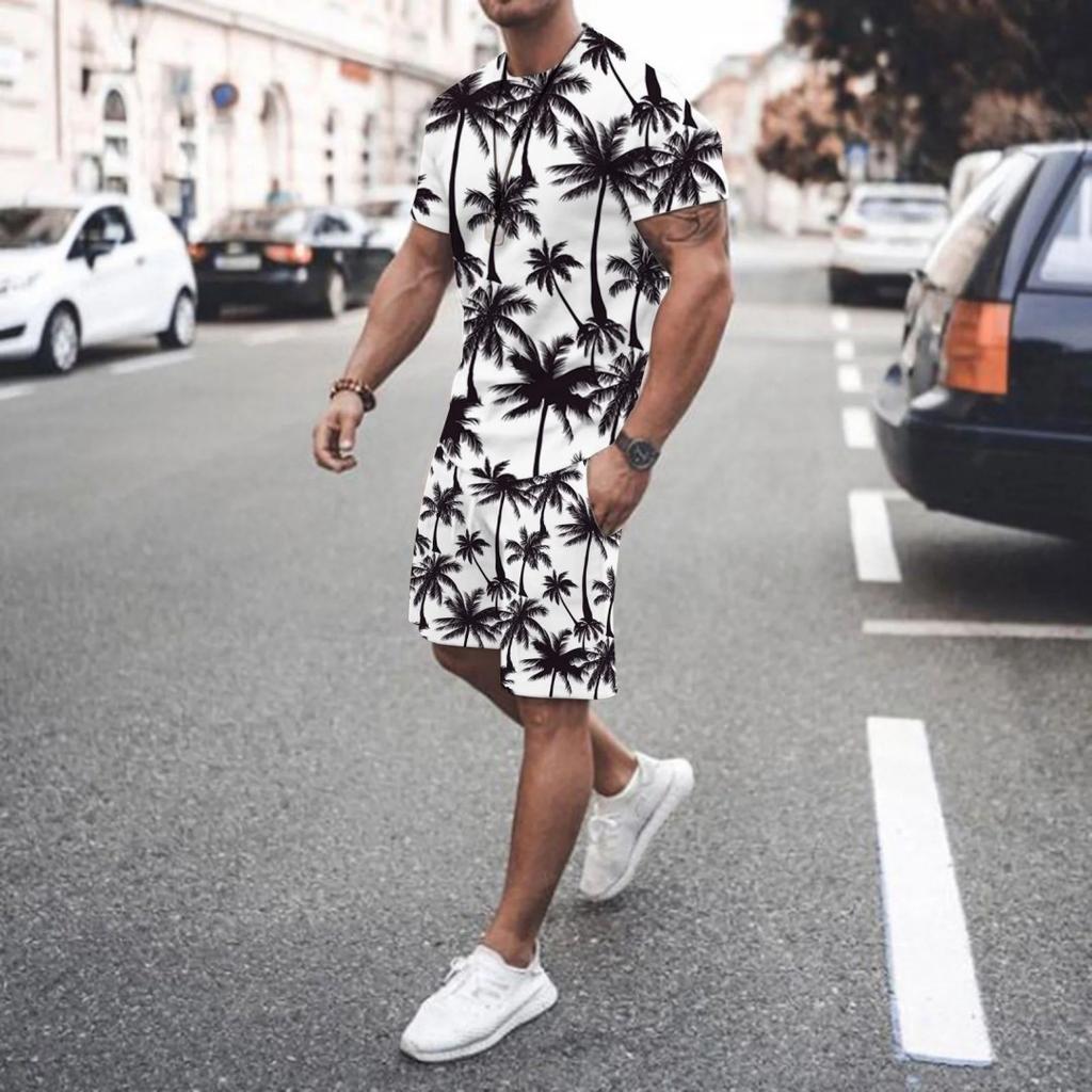 2025 Summer new 3D men's suits Casual Shorts and T-shirts Summer clothing sports trends