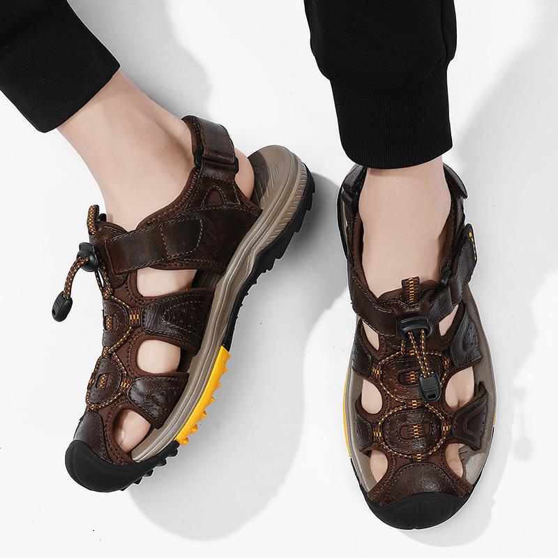 Summer Hiking Shoes Outdoor Sandals for Men Breathable Water Beach Sandals Camping Climbing Aqua Genuine Leather Beach Roman