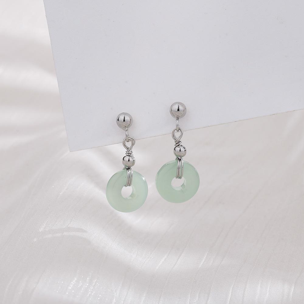 

Earrings Classical Chinese Style Hetian Jade Green Jade Peace Buckle Earrings Temperament Retro Round Emerald Jade Earrings