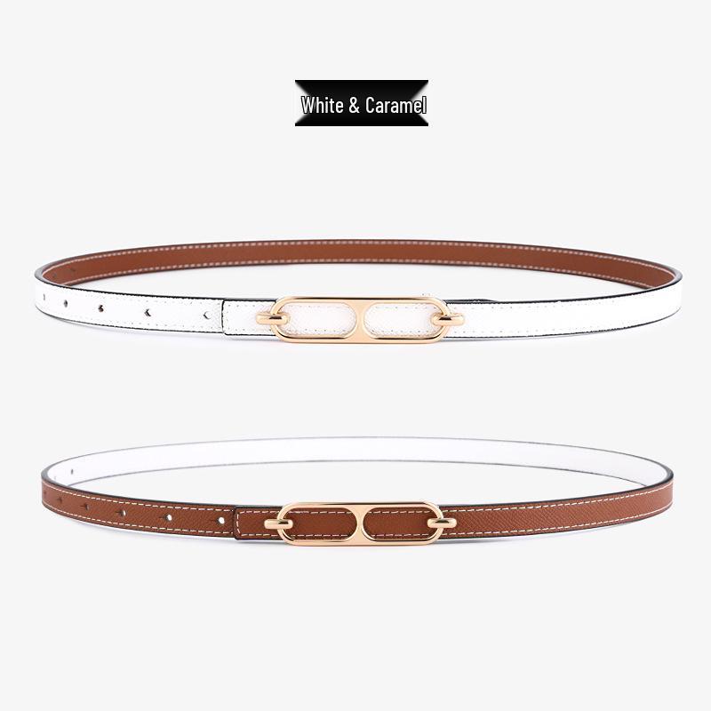 Women's Thin Double-Sided Leather Belt for Dress or Western Trousers - Elegant and Versatile Waist Decoration