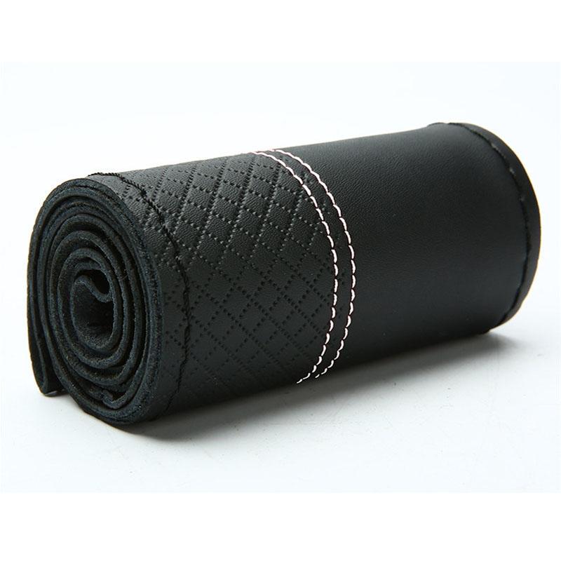 

Верхний слой 38 см из воловьей кожи, мягкая натуральная кожа, оплетка, чехол на руль, черная двойная линия, прошитая вручную иглой White Thread