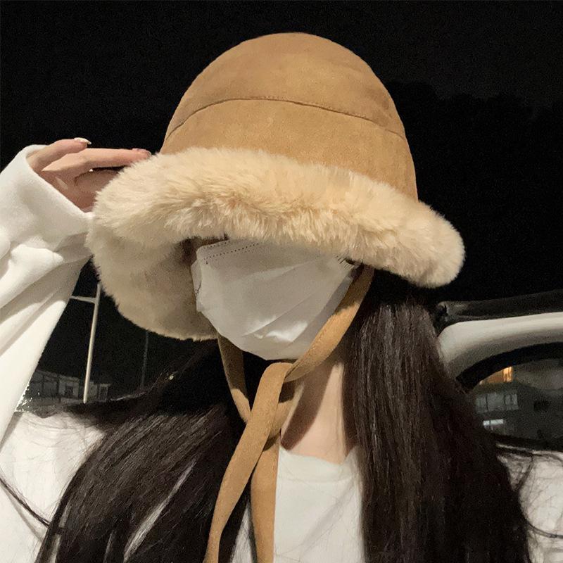 

Плюшевая панама женская новая зимняя утолщенная теплая шляпа-ведро ветрозащитная шапка-ушанка зимняя пушистая шапка M（56-58cm） верблюд