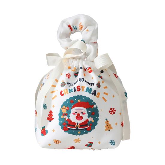 Christmas Gift Bag with Drawstring Reusable Candy Bag for Treats Cookie Goodies Xmas Eve Fruit Storage Bag with Santa Snowman Deer Doll