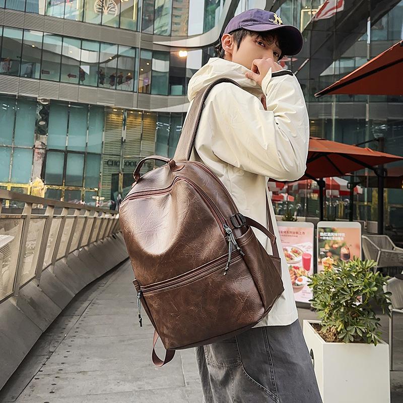 New daily commuting large capacity travel business backpack Korean version soft leather PU backpack