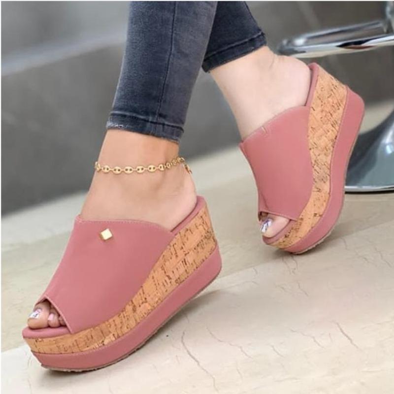 Slippers Summer Women's Clogs Wedges  Retro Fish Mouth Large Size Sandals Women High Heel Platform Solid Color Shoes Sandalias