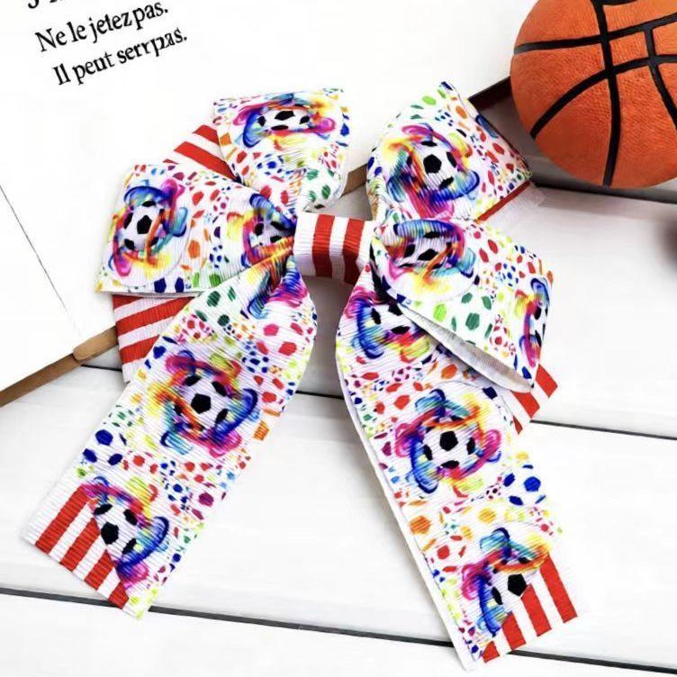 New Football Star Bow Hair Clips - Double Layer Sports Hairpins