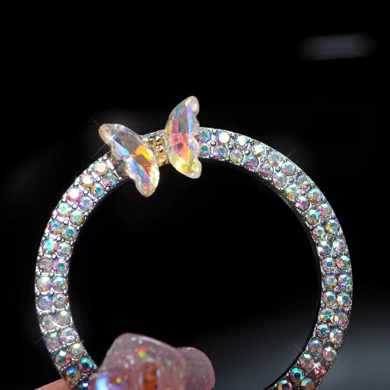 2pcs Hot Sales Rhinestone Car Start Button Decoration Circle Diamond Butterfly One Click Start Button Engine Start Stop Stickers