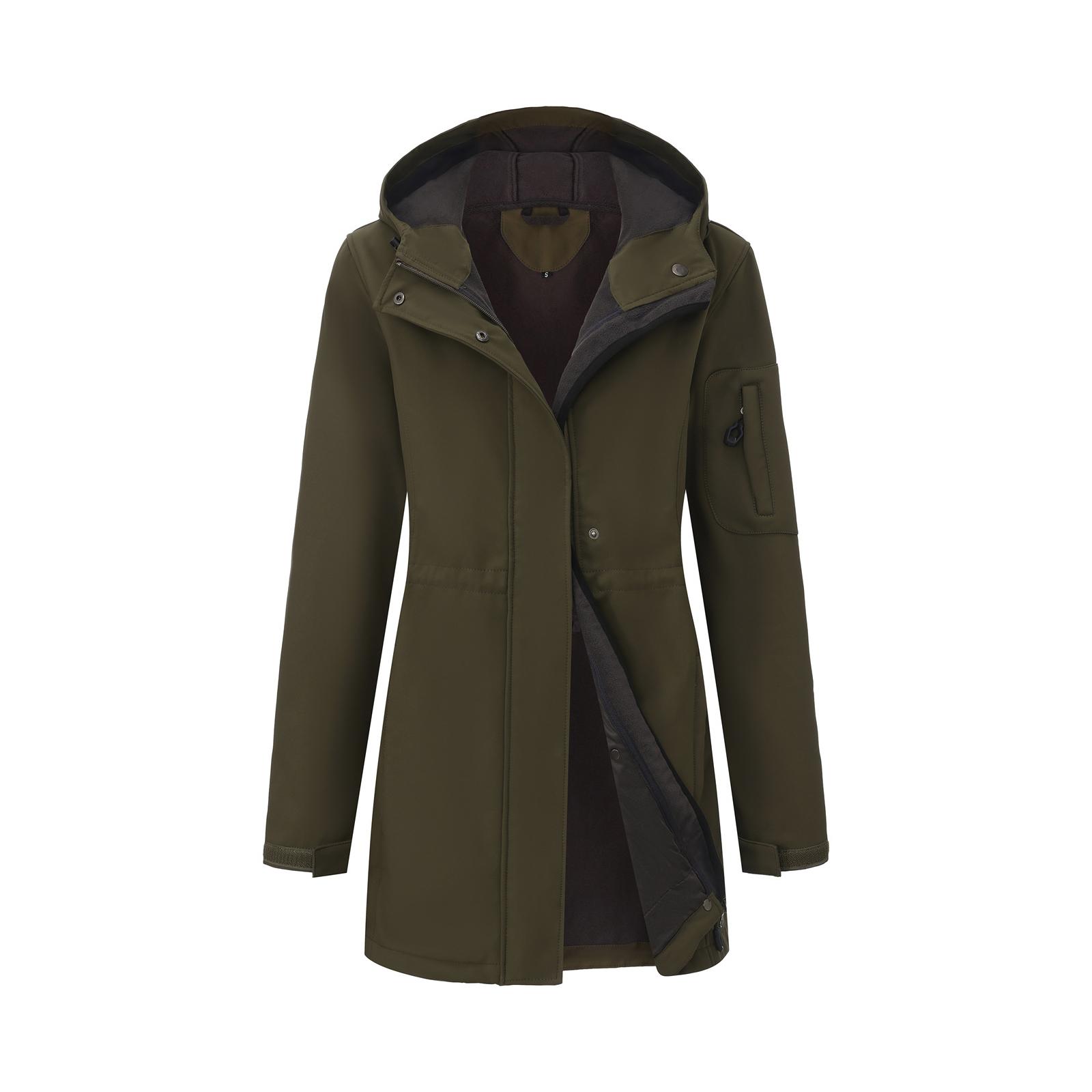 

Women s Casual Solid Color Long Sleeved Pocket With Fleece Jacket Hooded Coat Windbreaker XXXL