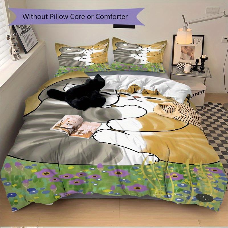3pcs Cat Hug Bedding Set, Breathable and Soft, Suitable for All Seasons, Ideal for Home Use, Suitable for Bedroom Decor 21167
