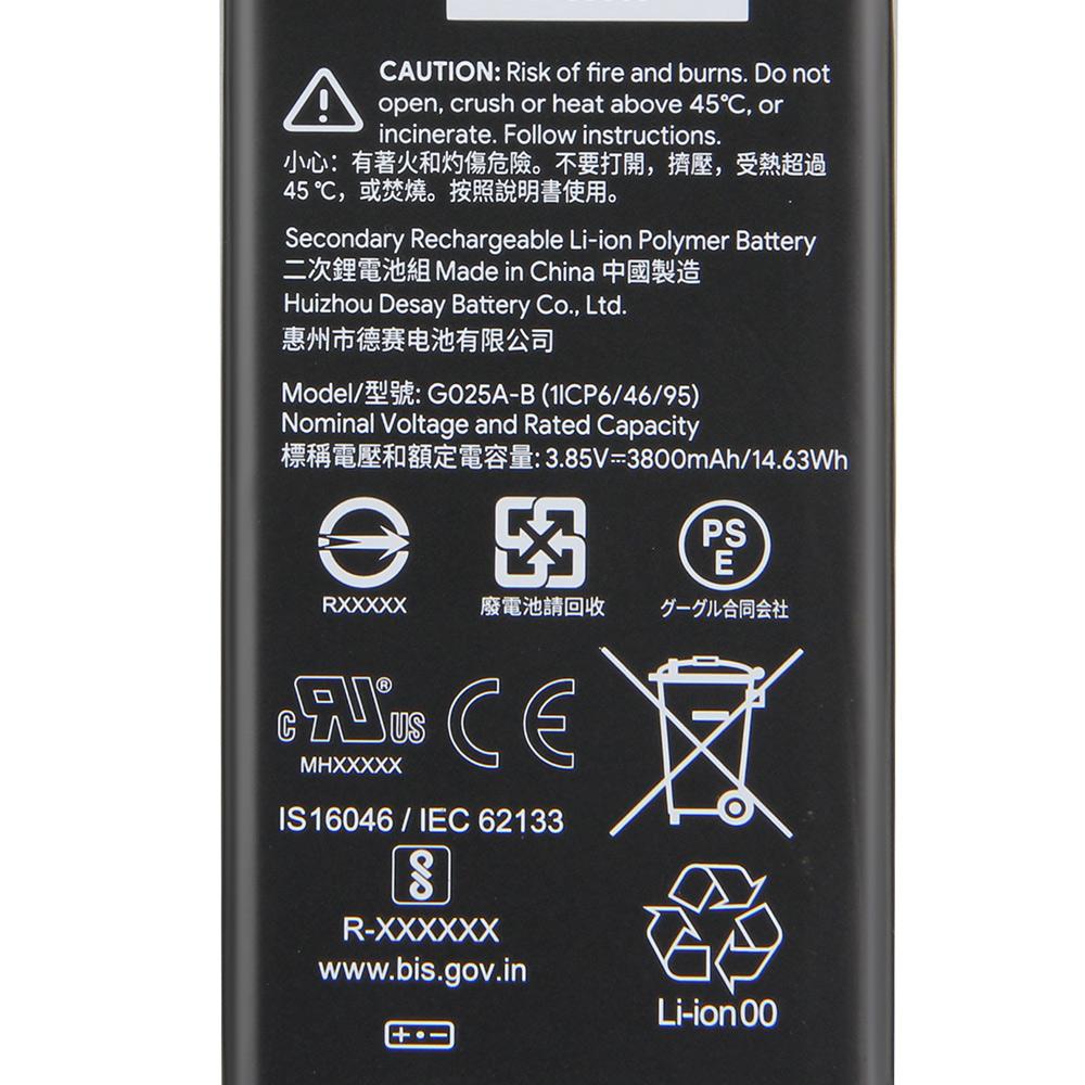 Rechargeable Lithium Battery For Google Pixel 5 XL Pixel 4A 5G Version G025A-B Phone Battery 3800mAh