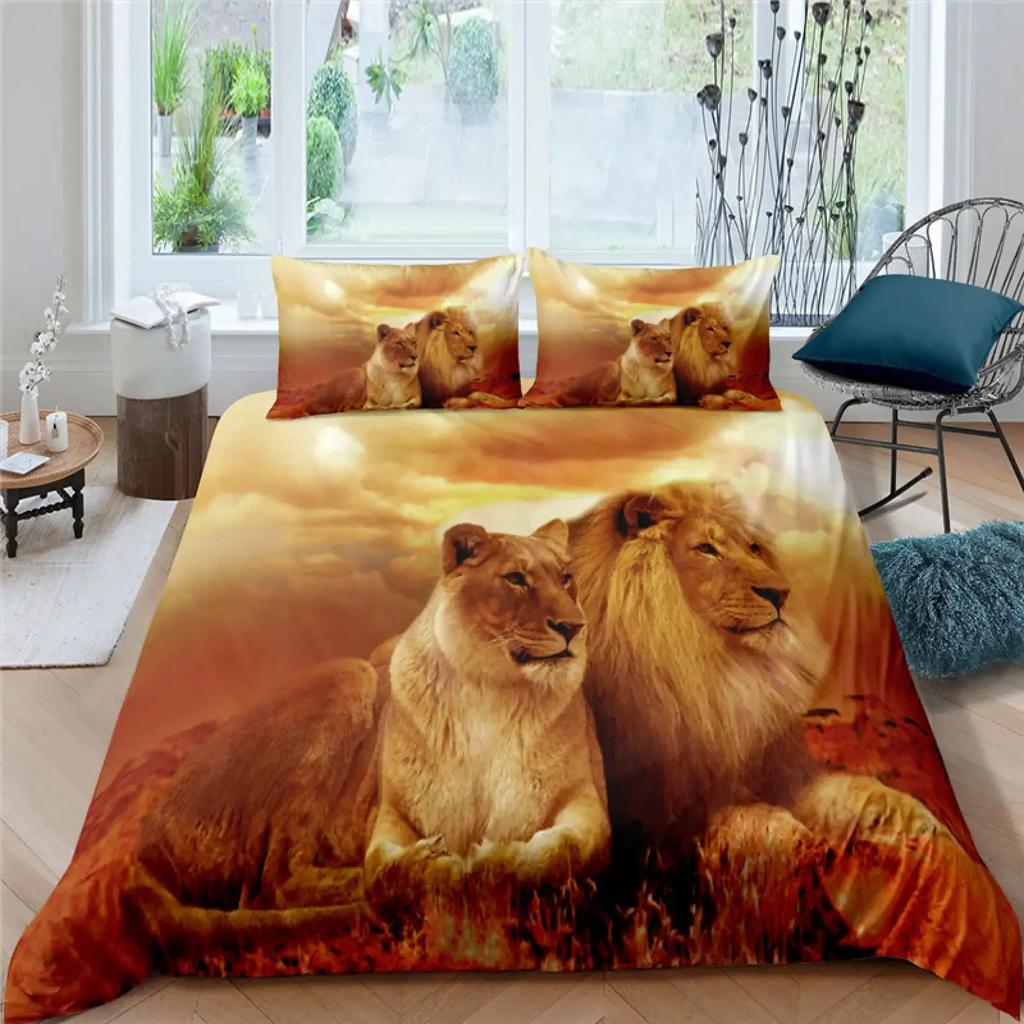 Three-Piece 3D Digital Printing Black Lion Quilt Cover