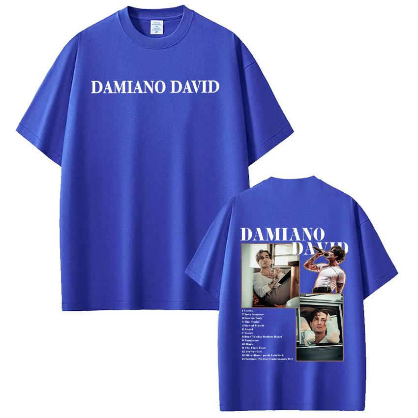 Damiano David Funny Little Fears World Tour Graphic T Shirt Men Women Highquality Clothing Tshirt Cotton Casual Loose Tshirts