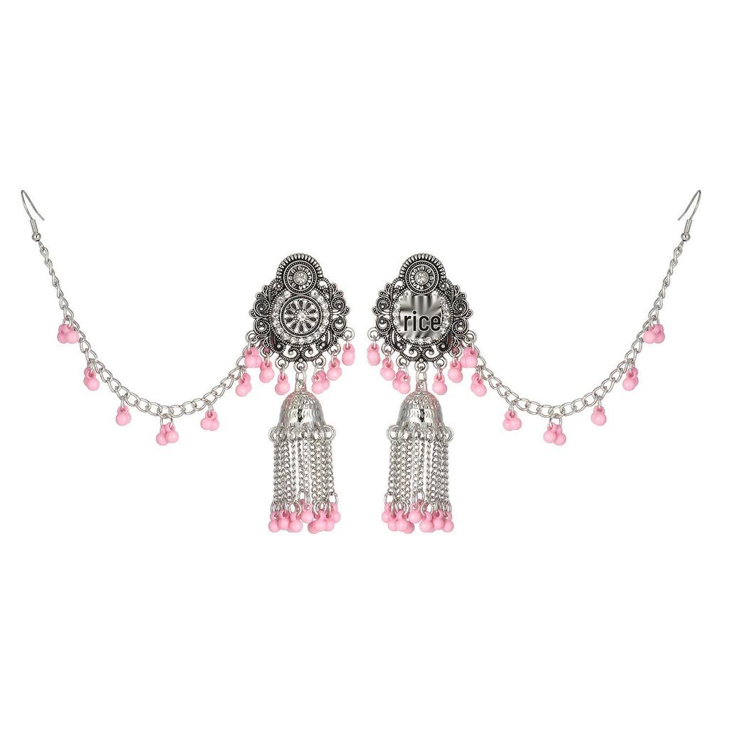 Bohemian Indian Carved Tassel Earrings - Elegant Ethnic Studs for Women