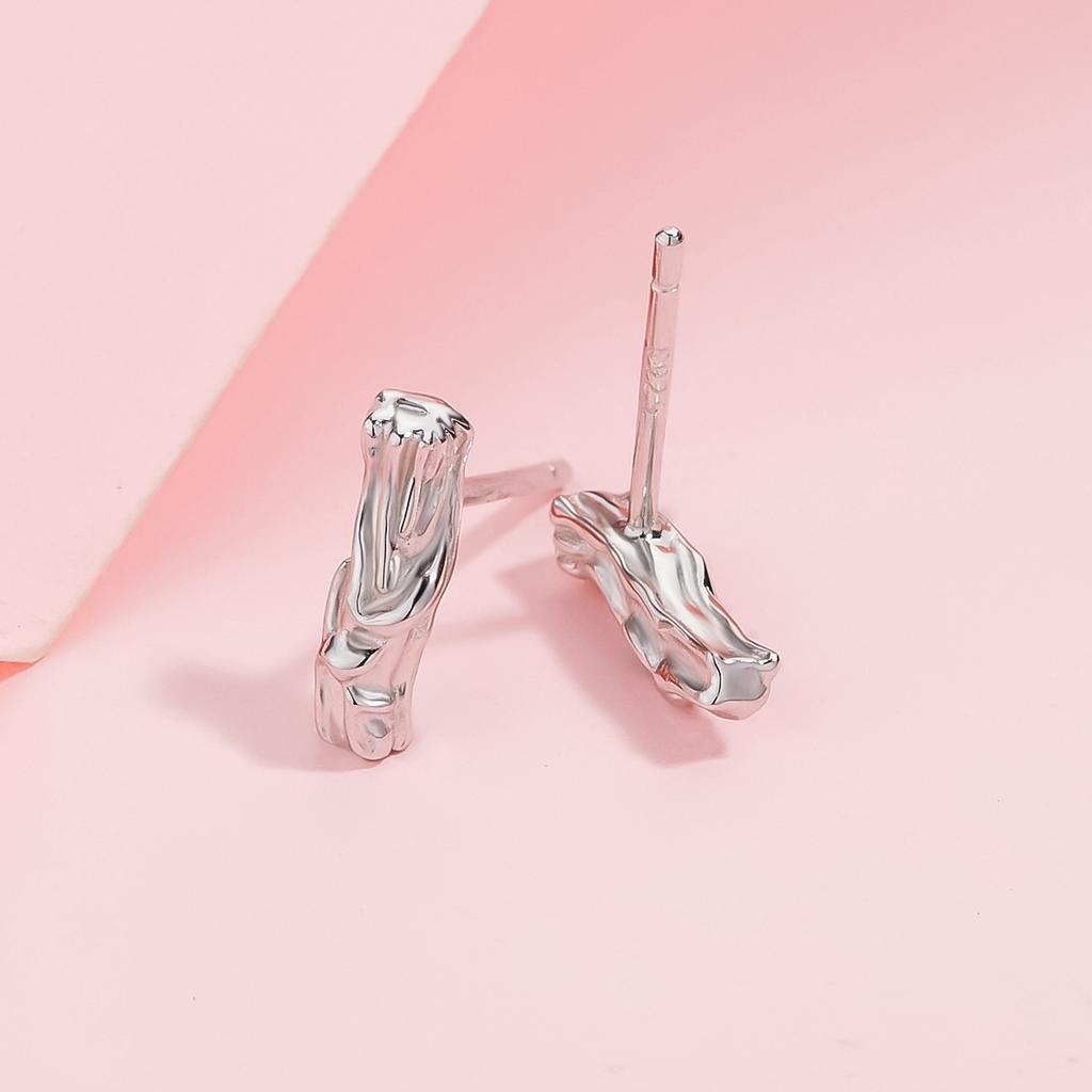 925 Sterling Silver Simple Branch Stud Earrings High-End Wood Grain Earrings Niche Exquisite Temperament Ins Small Earrings