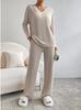 Europe, America, Autumn and Winter New Two-piece Fashion Casual Straight-leg Pants Temperament Loose V-neck Pit Strip Knitted Suit