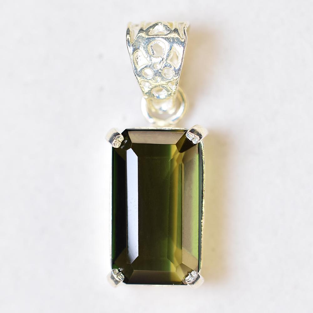 925 Sterlingsilber ZERTIFIZIERT 24 Kt Natürlicher Grüner Turmalin Smaragd Anhänger MY.PD-29-NS