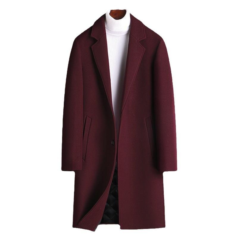 Men's 2025 Winter Korean Style Woolen Coat: Trendy Mid-Length Thick Thickened British Windbreaker