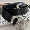 Women's Rhinestone Leather Belt - Y2K Style Black Belt for Jeans 