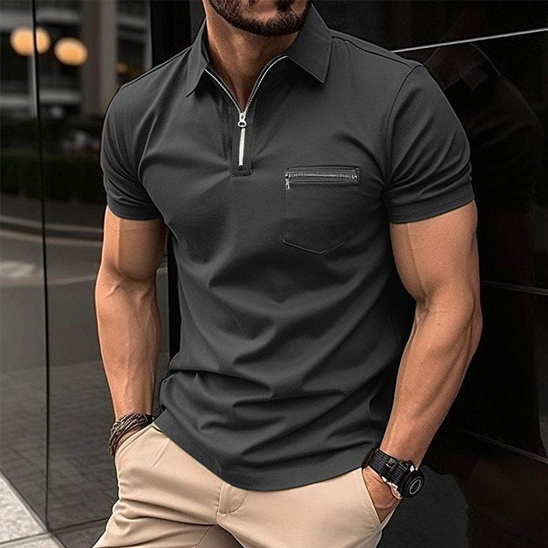 

2023 Summer Men s Sports Polo Shirt with Zipper Pocket 3XL