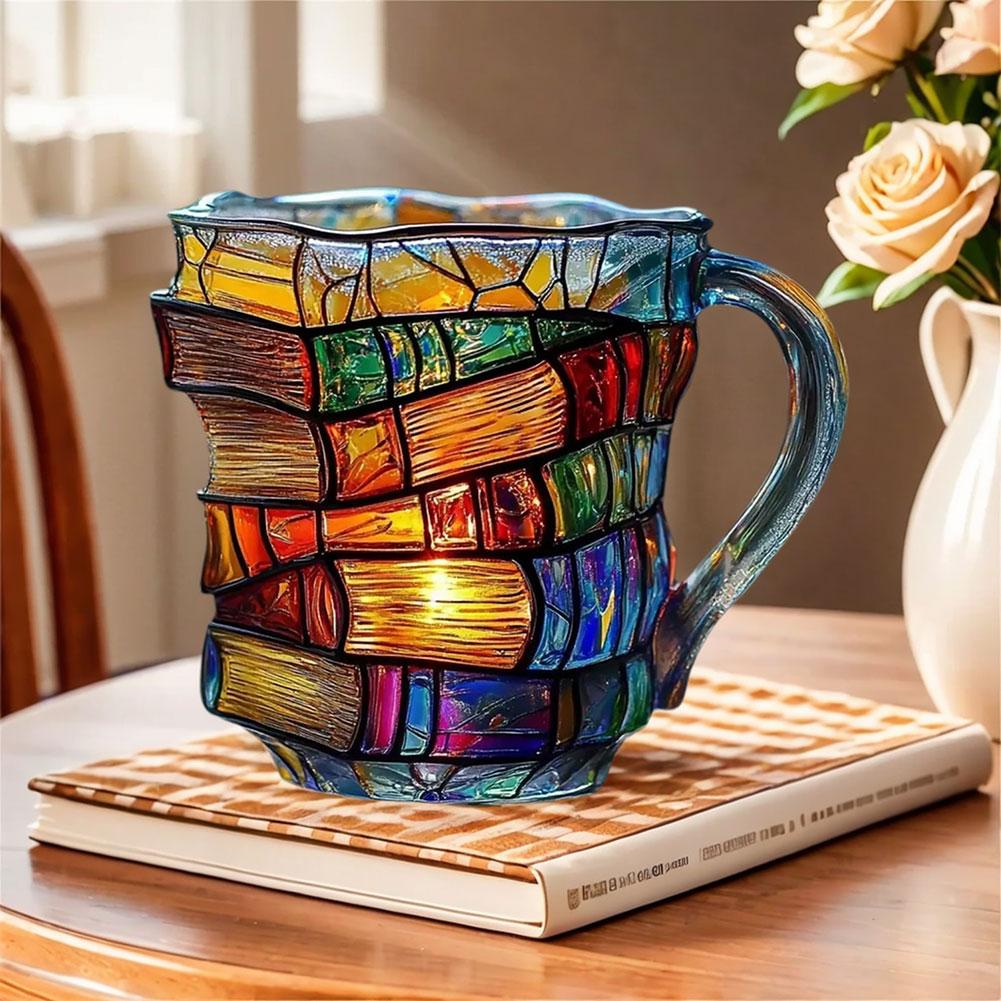 Painted Book Unny Reading Coffee Mug with Charming Book Motifs Book Shaped Tea Cup Gifts for Home Office Decoration