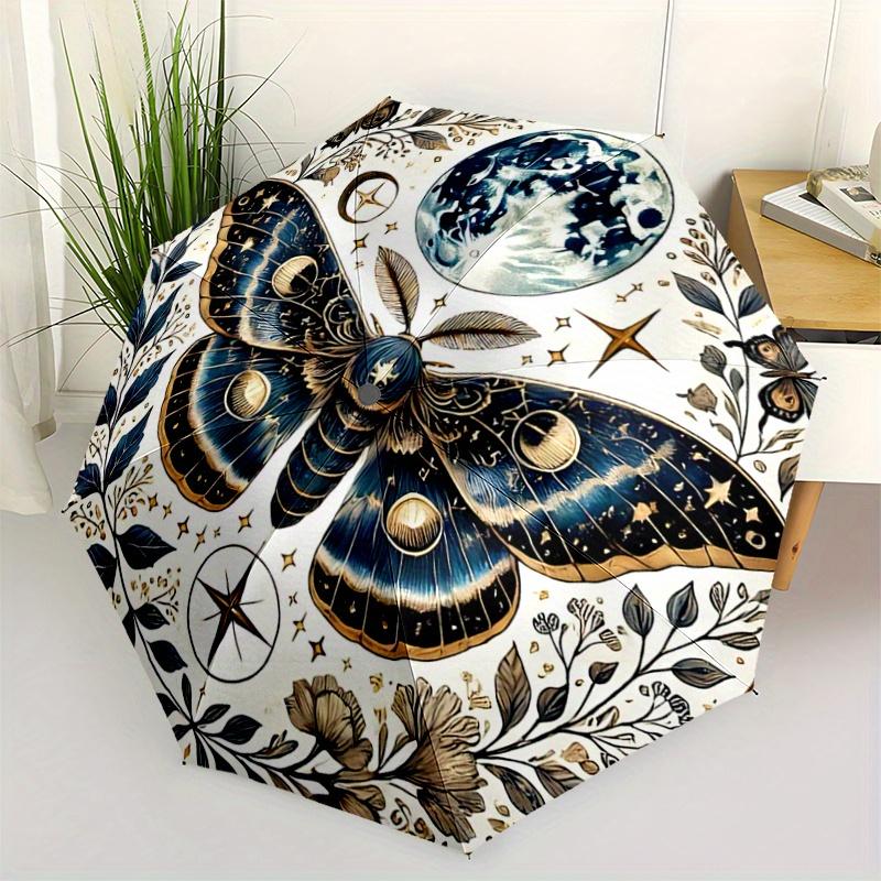 

1pc Artistic Moth Pattern Automatic Umbrella is Fashionable and Good-Looking, a Portable 3-Fold Umbrella, Suitable for Travel and Daily Use,