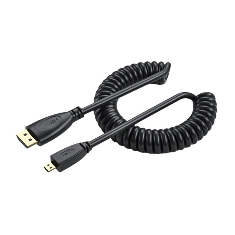 

HDTV Port 4K@60Hz Video Cord Spring Coiled Cable Straight/90 Degree Male to Male Connector Line for Projectors
