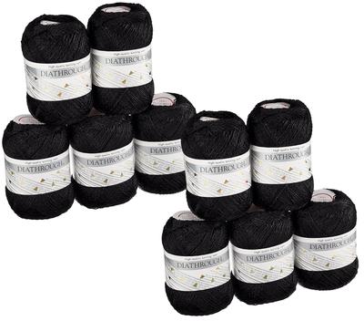 Diamond Yarn Pack of 10 Dia-Thru Ultra-Fine Yarn, Col. 104, Black, 25g, Approx. 325m,