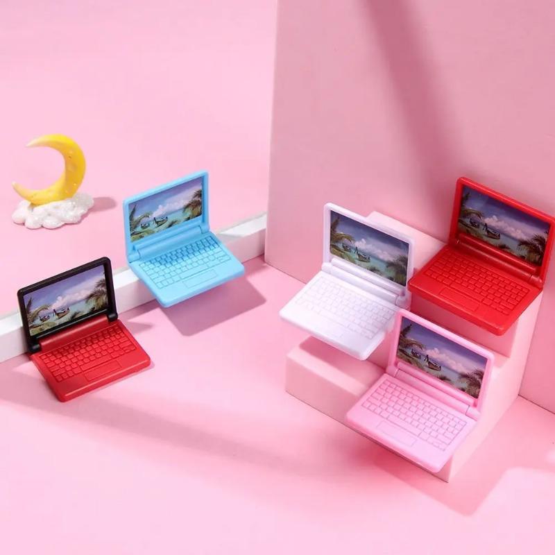 5PCS Creative Dollhouse Miniature Modern Computer Furniture For Kids Toy Furniture for Dolls laptop Folded Computer Dollhouse Decor