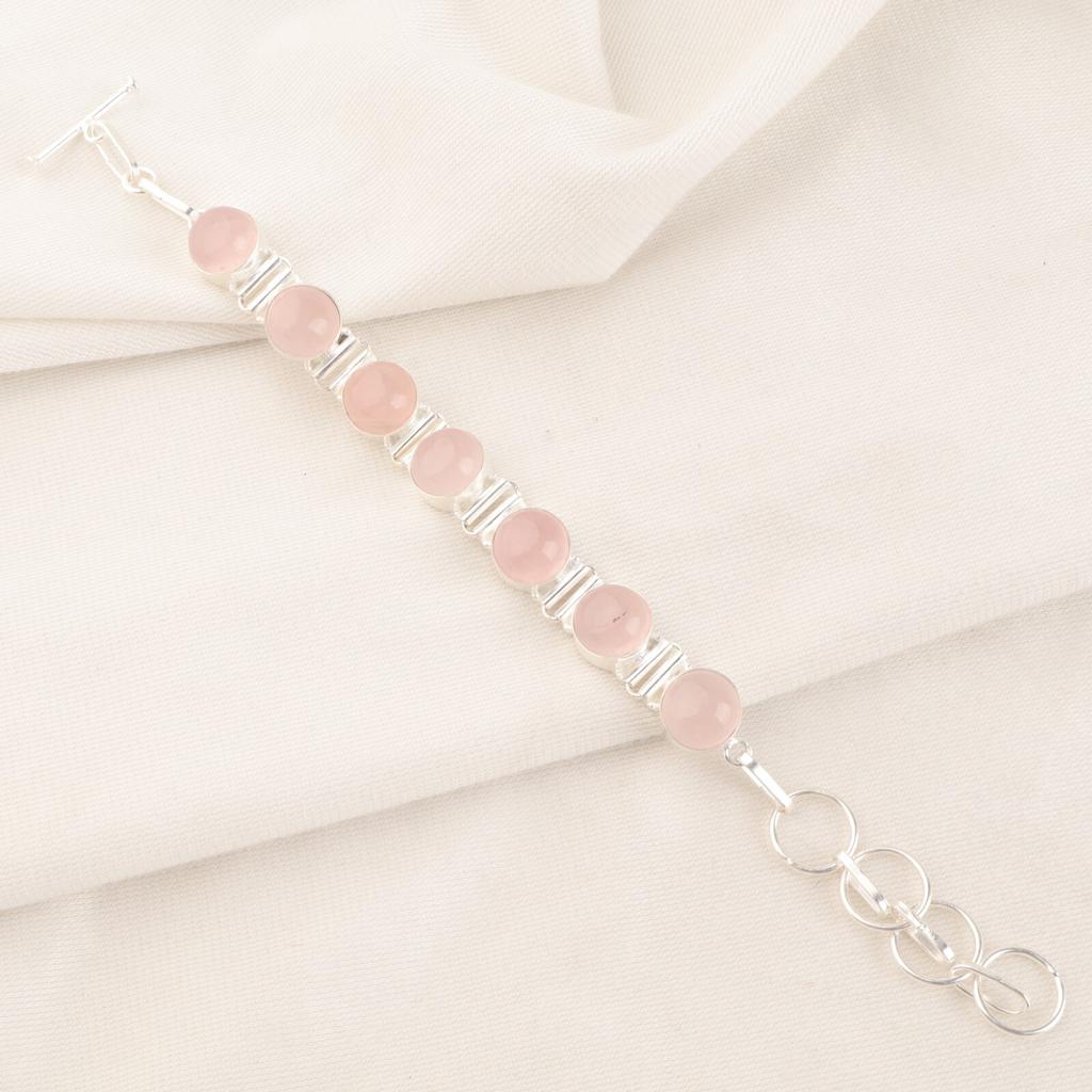 Natural Pink Cat's Eye Gemstone 925 Sterling Silver Jewelry Handmade Bracelet 9" RB-7-21