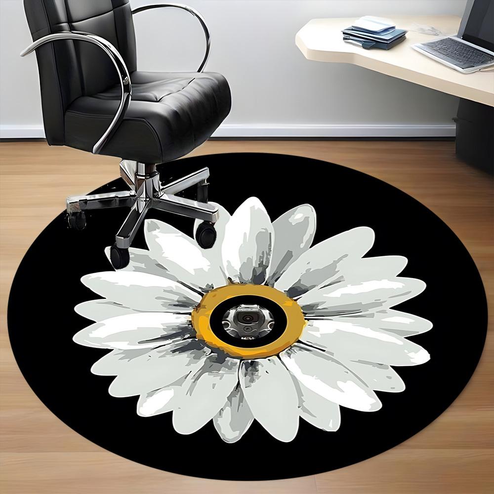 1pc Daisy Flower Print Carpet for Office Non Slip, Round Carpet, Soft & Comfortable, Carpet for Office, Lightweight Round Floor Mat