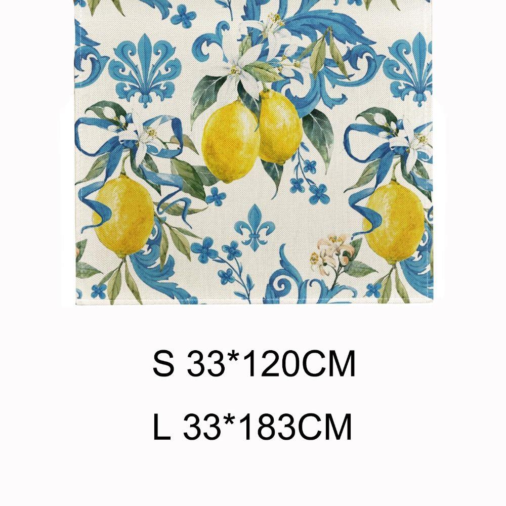 Vintage Blue Lemon Linen Table Runner Purple Hydrangea Tablecloth Table Cover Table Decor