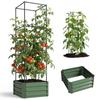 Garden Planter With Adjustable Trellis Flower Pot With Galvanized Steel Tomato Cage 61 X 61 X 187 Cm Green