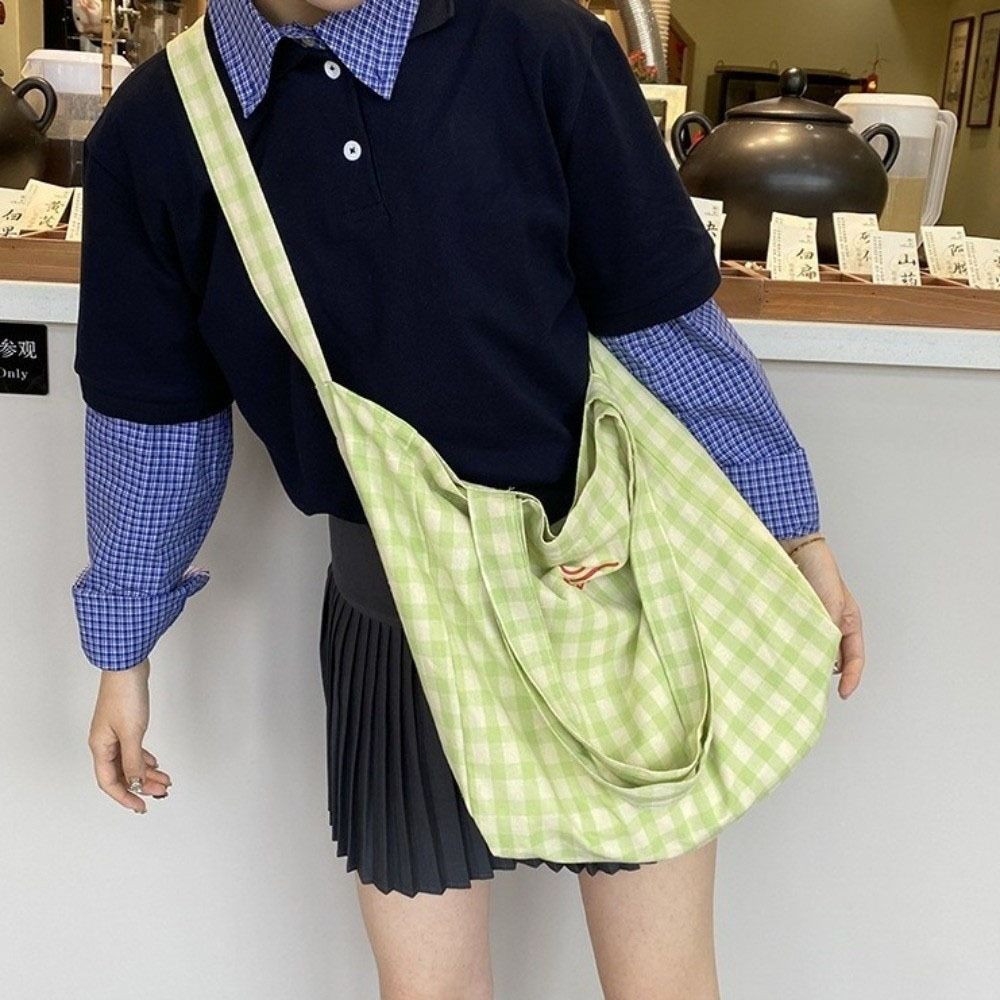 Letter Plaid Shoulder Bag Candy Color Large Capacity Crossbody Bag Fashion Canvas Tote Bag  Daily