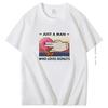 Just A Man Who Lovesdonuts Tshirt Vintage Written In English Funny Foods Digital Print Gift Cotton Short Sleeve Tshirts