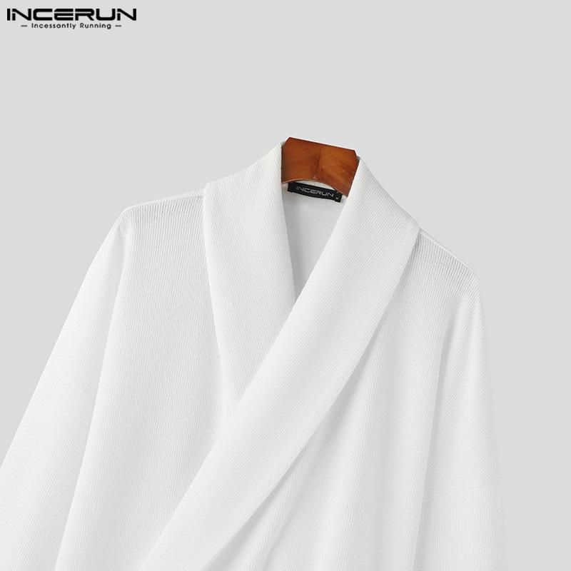INCERUN Men Lapel V Neck Long Sleeve Knitted Sweaters Front Cross Loose Pullovers Tops
