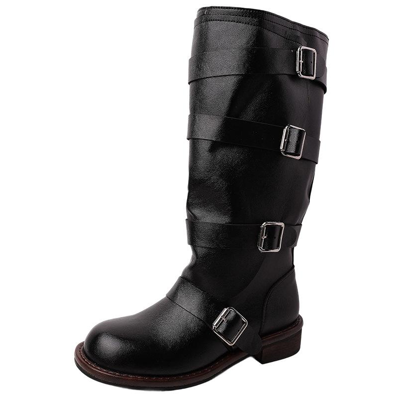 Fashion Versatile Retro Belt Buckle Medium Boots Women's Autumn and Winter 2025 New Belt Buckle Heightening Fashion Boots Tide