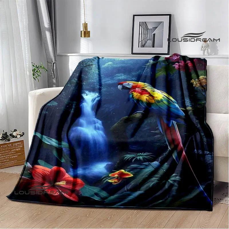 3D Parrot Cute Printed Blankets Picnic Blanket Warm Flannel Blankets Soft and Comfortable Blanket Bed Linings Birthday Gift