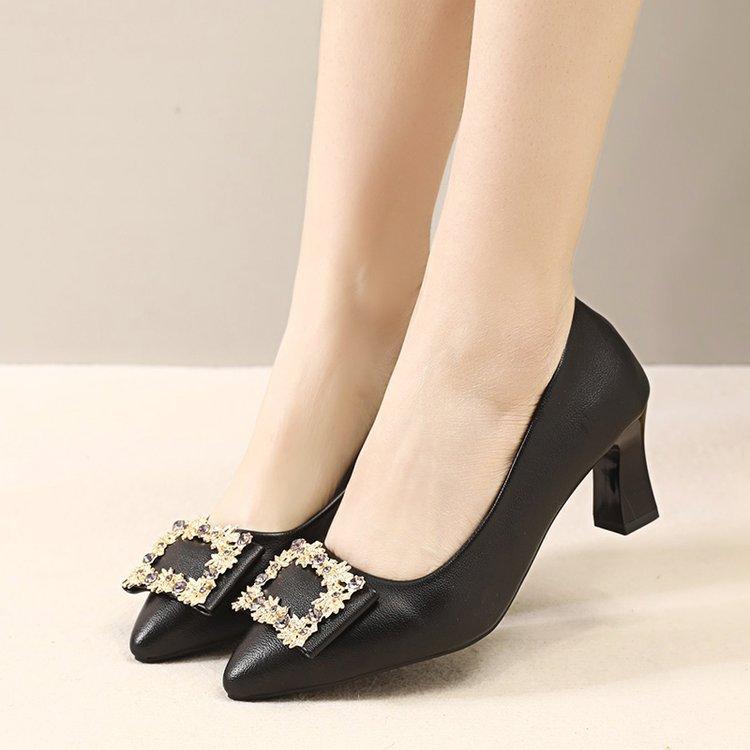 

Shallow mouth leather surface single shoes women s spring 2024 black thick heel small leather shoes professional high heels thick heel work shoes 41