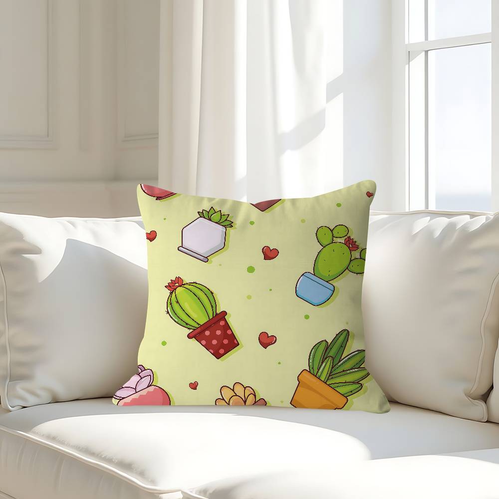 Cute Cartoon Succulent Pillow Case Removable Washable Cushion Cover – All-Season Soft Linen