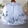 White Embroidered Shirt Women Blouse Pure Cotton For Women Summer Loose Pullover Casual Literary Lantern Sleeve Female Shirt