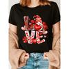 European Size LOVE Print T-shirt, Short Sleeve Crew Neck Casual Top for Summer & Spring, Women's Clothing