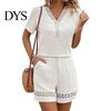 Women Summer Suit Top Shorts Two Piece Set V-Neck T-shirts Breathable Lounge Wear Solid Color Casual Short Sleeves Shirts Pants