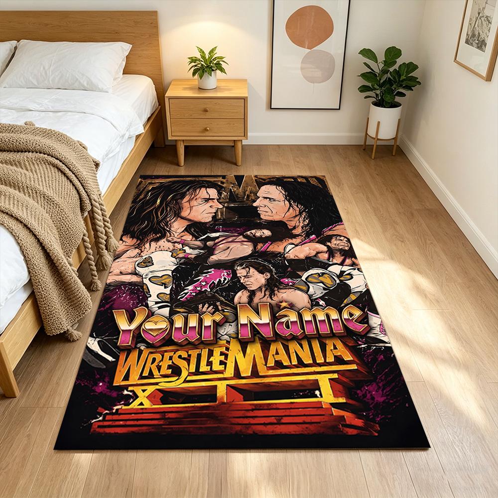 Wrestlemania Personalisierter Teppich mit Textbereich für Küche, Wohnheim, Balkon, Wohnzimmer, Rutschfester Teppich, Bürodekor, Geburtstags-/Weihnachtsgeschenk