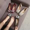 Burgundy Single Shoes Women's Summer Patent Leather Square Head Shallow Mouth Flat Shoes 42 Soft Sole Large Size 41-43 Super Fire Bean Shoes