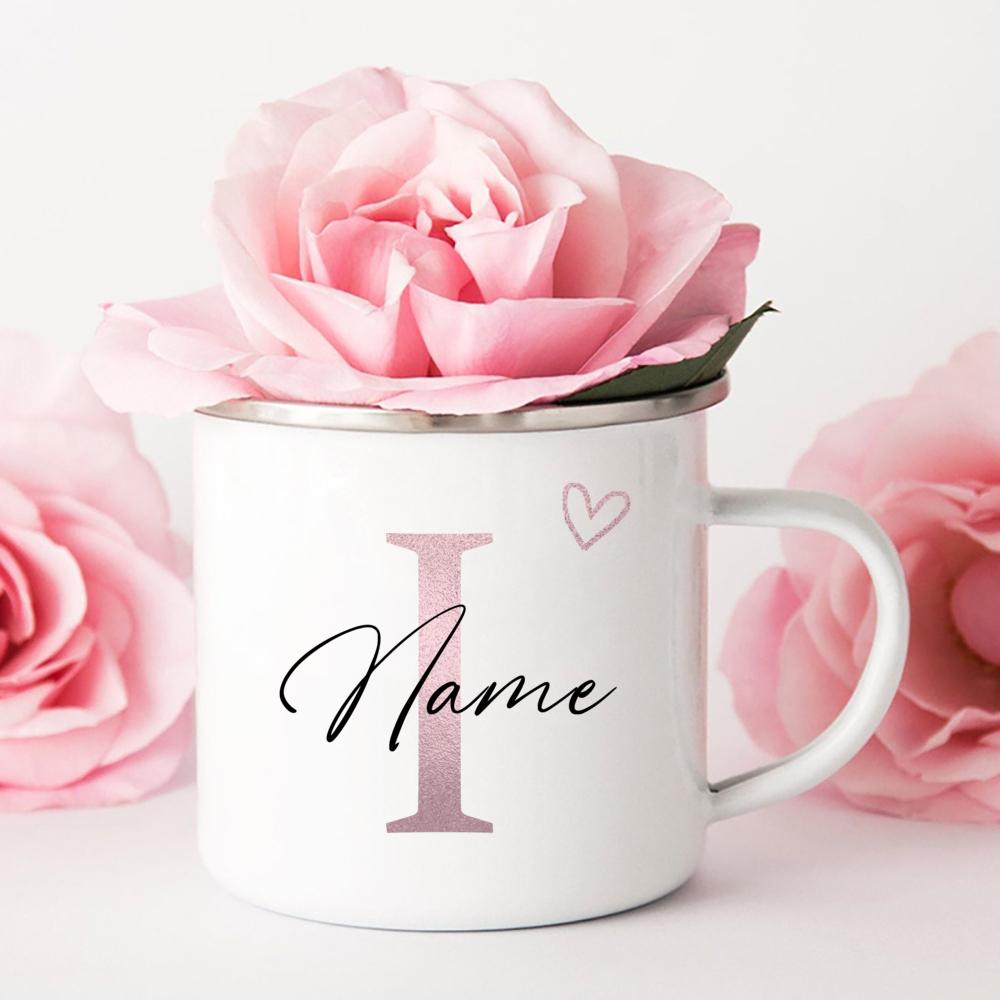 Personalisierte Tasse Herz Initial mit Namen Kaffeetasse Individuell Tee Heißschokolade Tassen Braut Brautjungfer Muttertagsgeschenke für Sie