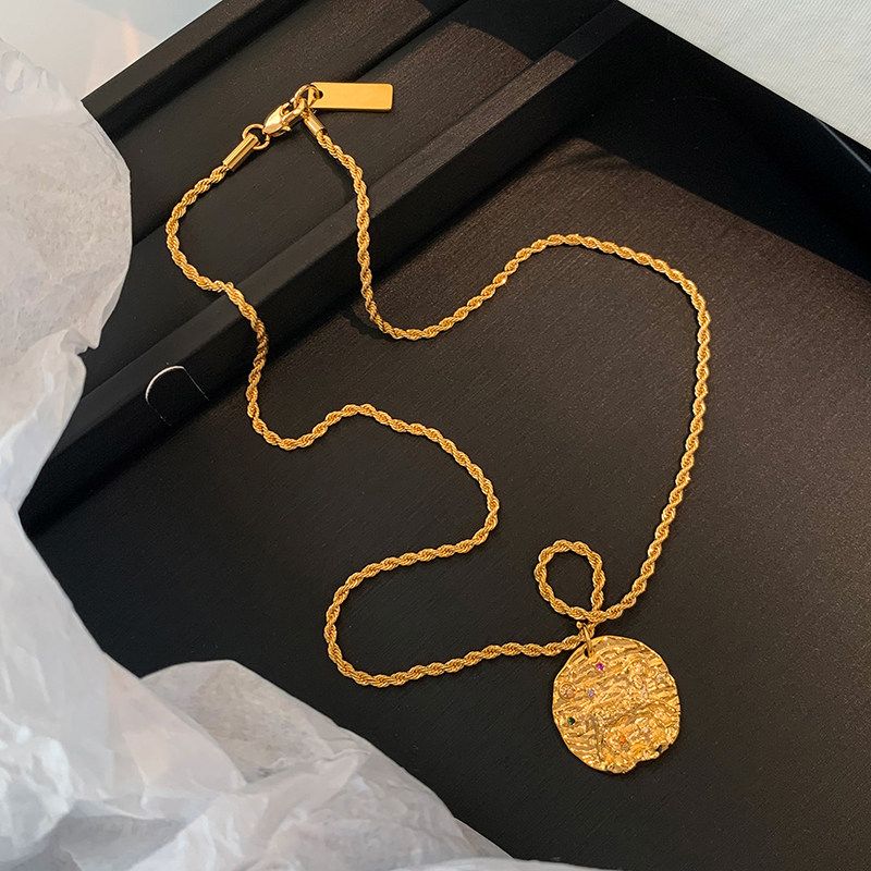 French Style Golden, round Coin Relief Female Splendid Necklace